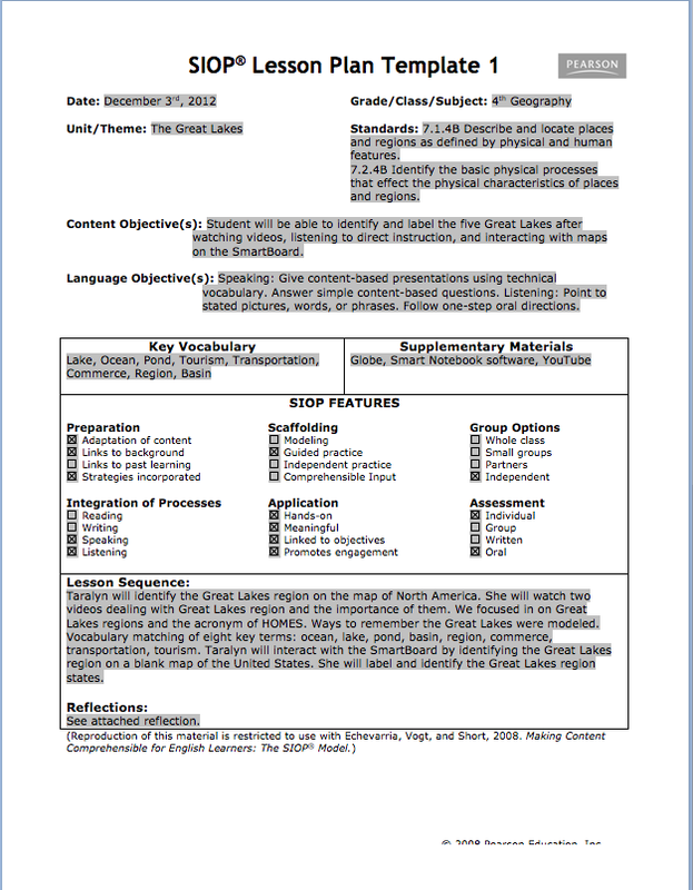 siop lesson plan