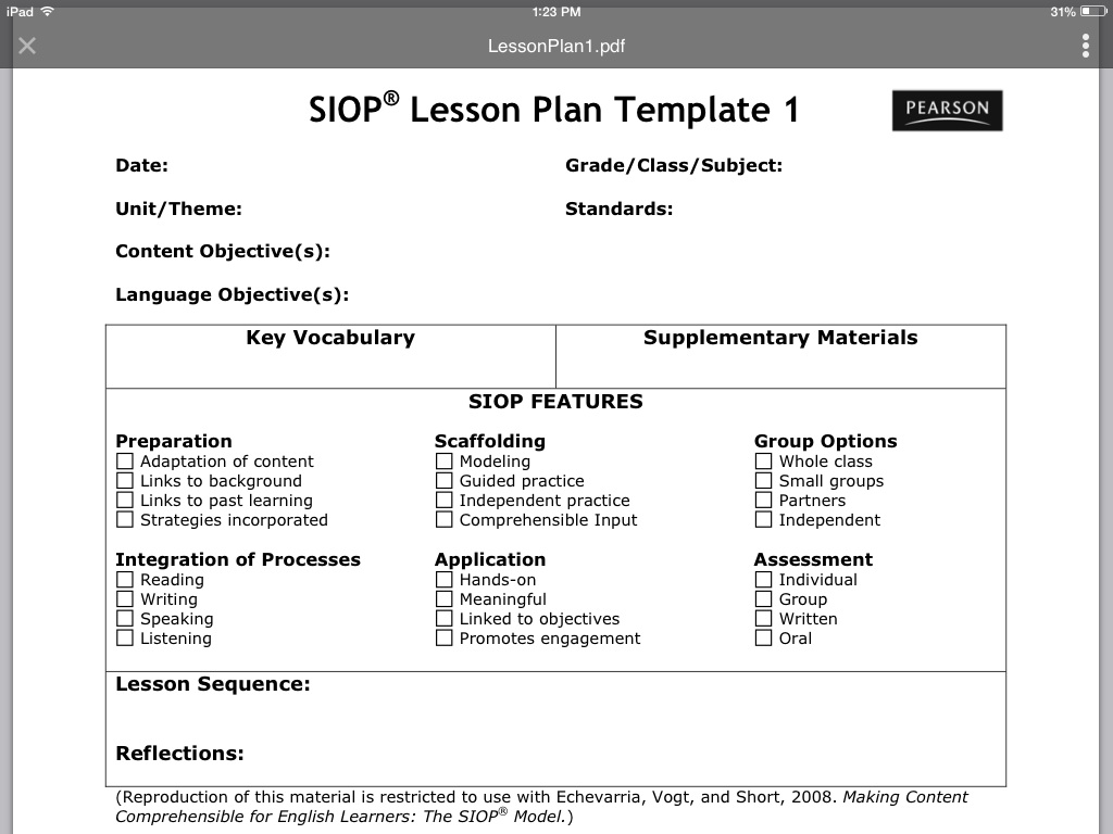 Siop Lesson Plan | Template Business