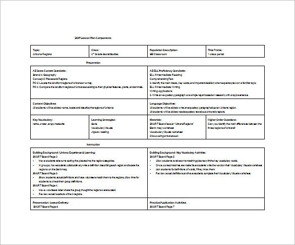 siop lesson plan