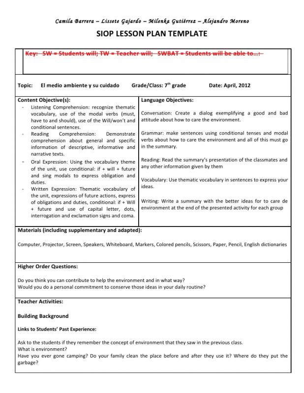 siop lesson plan