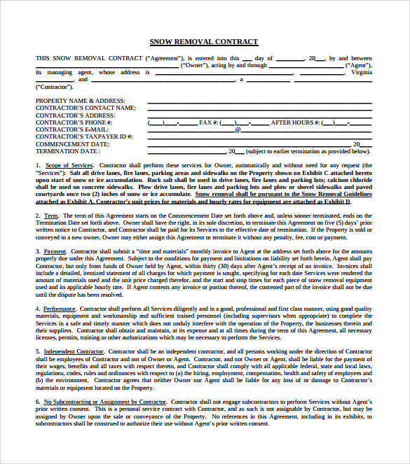 Snow Plow Contract Template Business