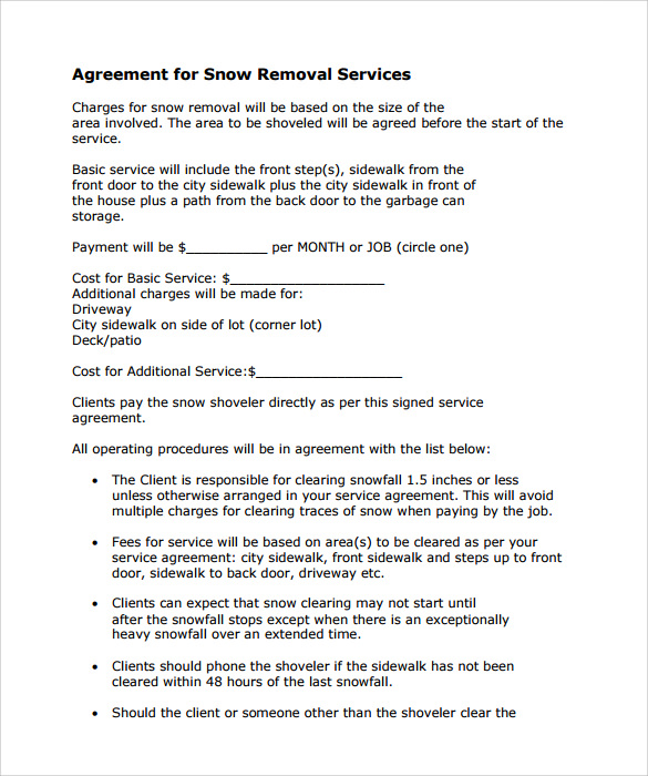 Snow Plow Contract Template Business