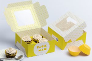 social media on business cards four cupcake box mockup preview