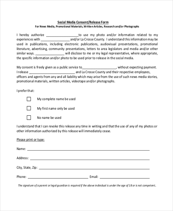 Social Media Release Form Template Business