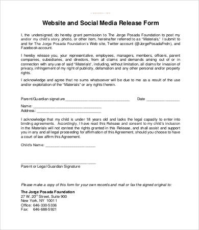 contract whereas form Media  Release Form Business Social  Template