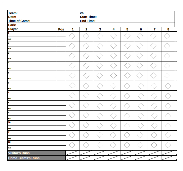 Softball Score Sheet Example Sheets Template Pdf Excel Templates.