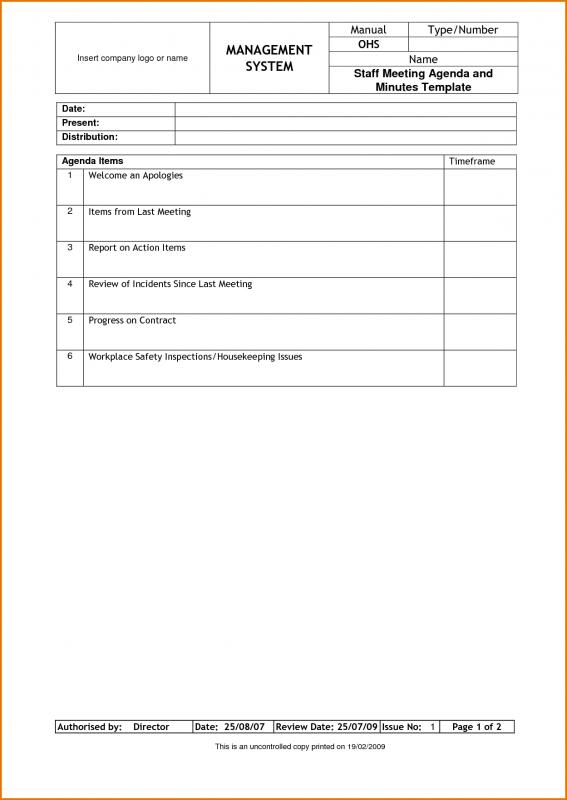 staff meetings agenda template