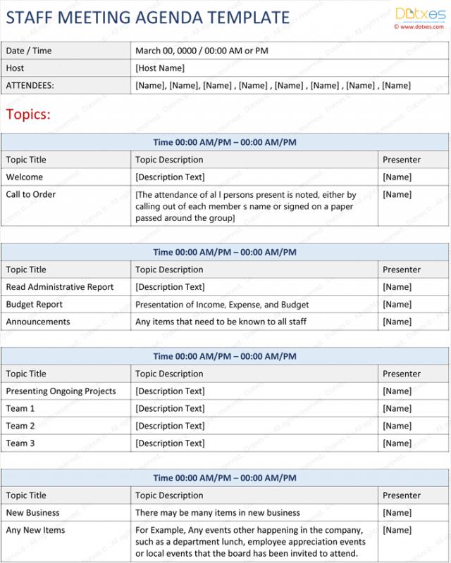 staff meetings agenda template