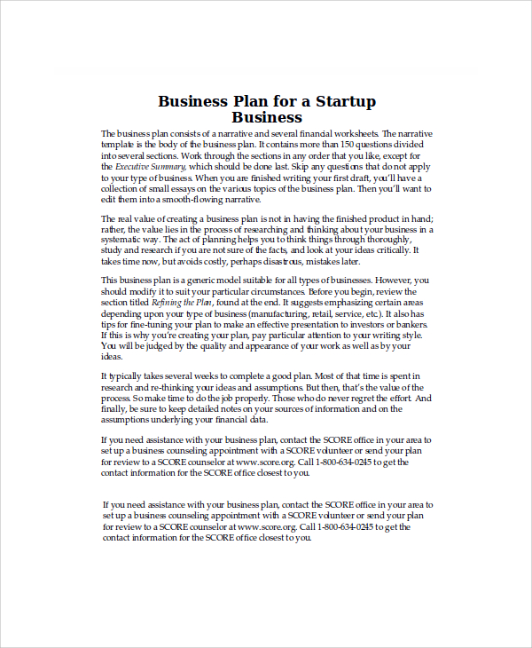 startup business plan example