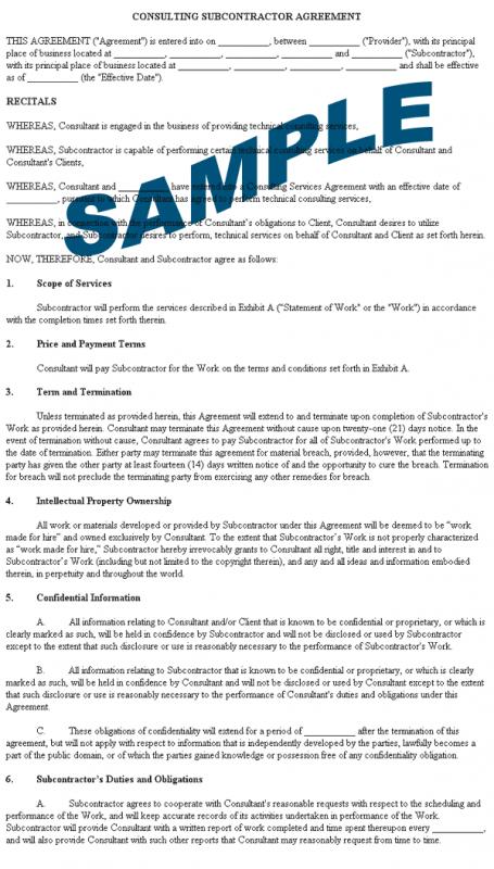 subcontract agreement format