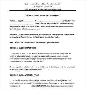 subcontractor agreement template construction subcontractor agreement