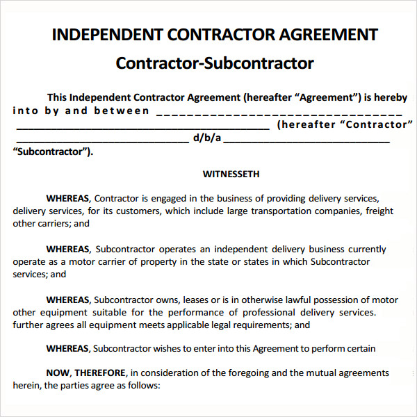 subcontractor agreement template