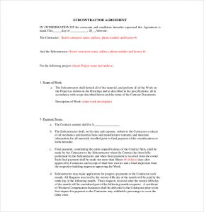 subcontractor agreement template residential subcontractor agreement