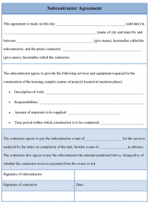 subcontractor agreement template subcontractor agreement template