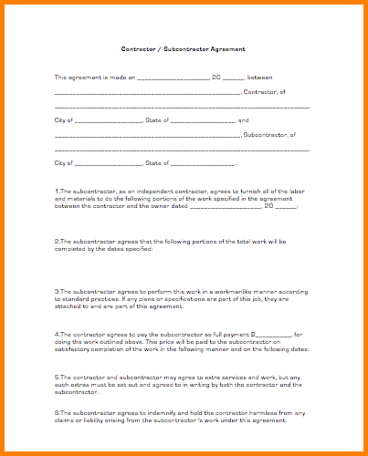 subcontractor agreement template