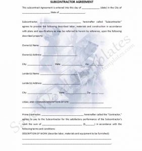 subcontractor agreement template subcontractor agreement template part