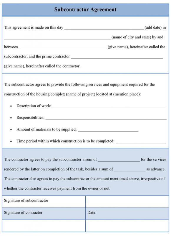 subcontractor agreement template