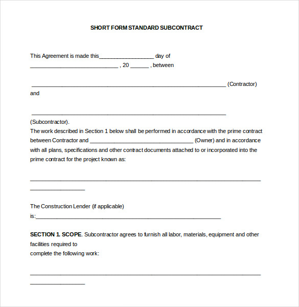 subcontractor agreement template