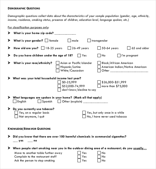 Survey Demographic Questions | Template Business