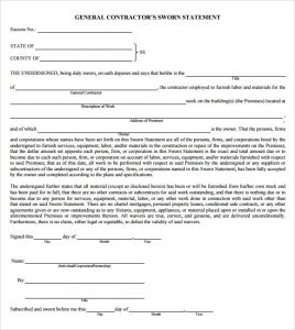 sworn statement template contractors sworn statement template