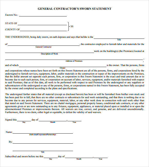 sworn statement template