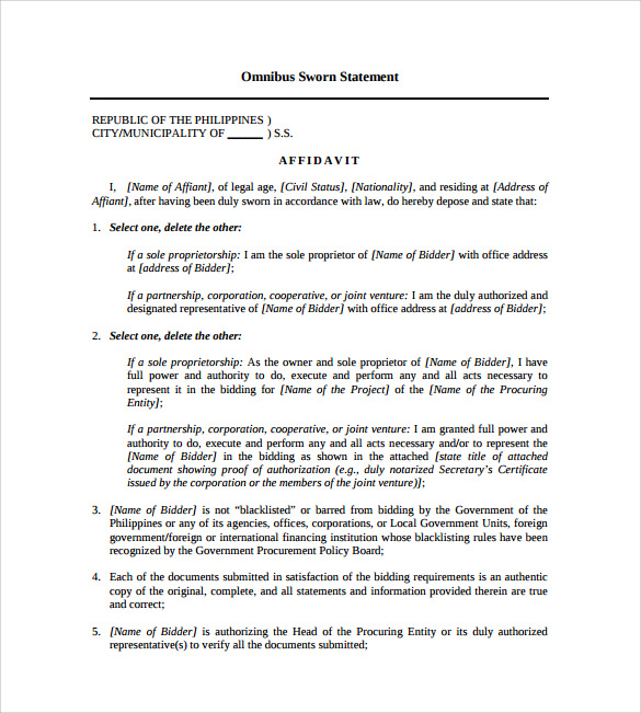 sworn statement template