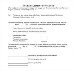 sworn statement template sworn statement of account template