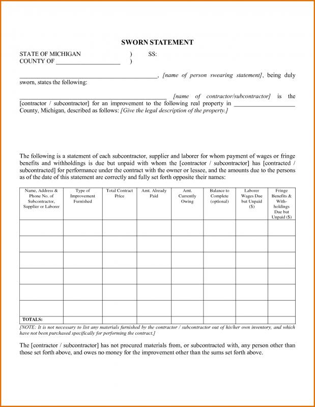 sworn statement template