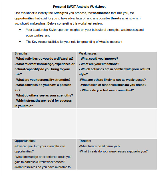 swot analysis worksheet