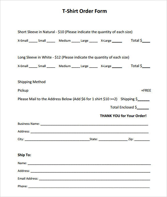 t-shirt order form template