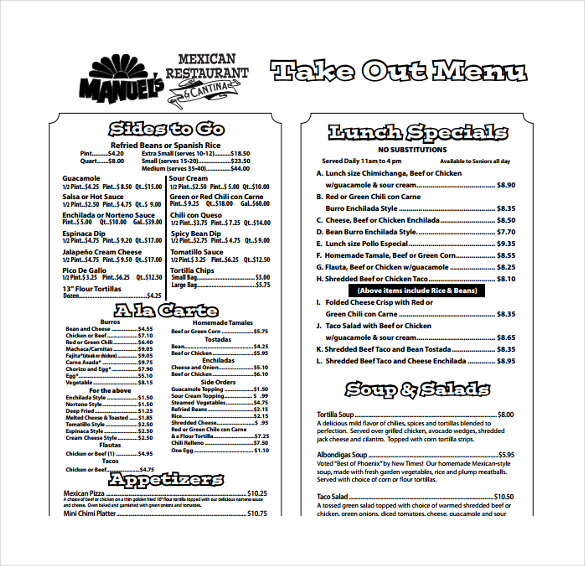 Take Out Menu Template Template Business