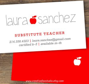 teacher business cards teacher or substitute business card