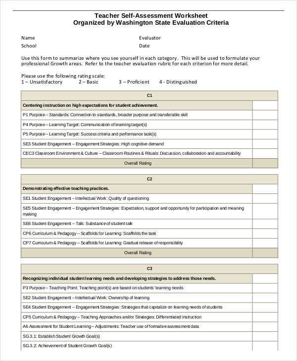 teacher evaluation forms