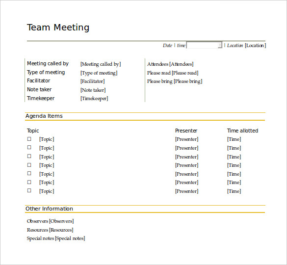 team meeting agenda template