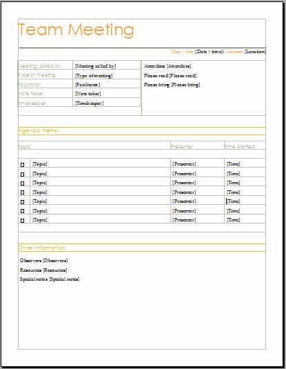 team meeting agenda template