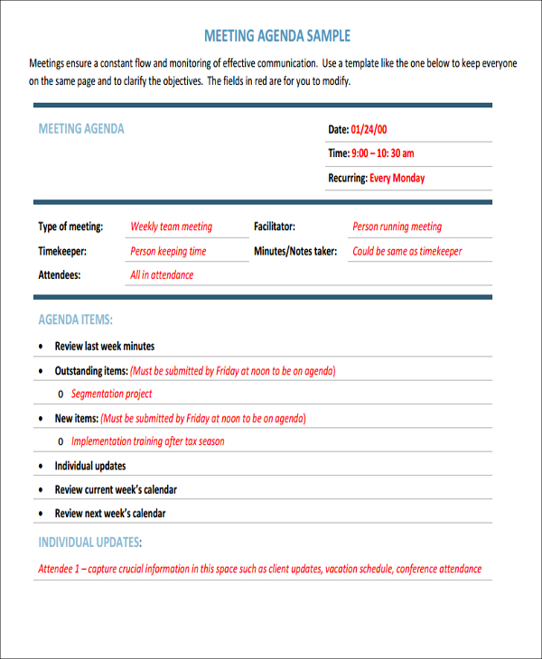 team meeting agenda template