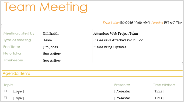 team meeting agendas