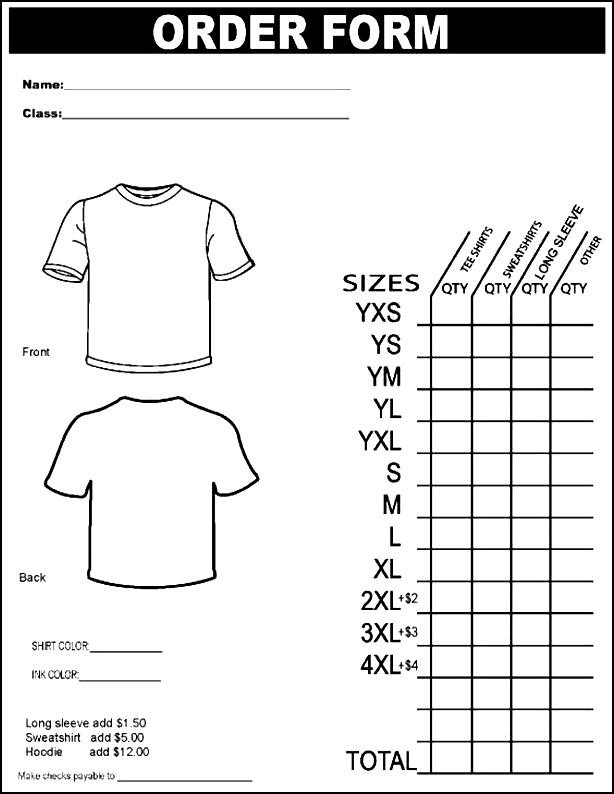 tee shirt order form