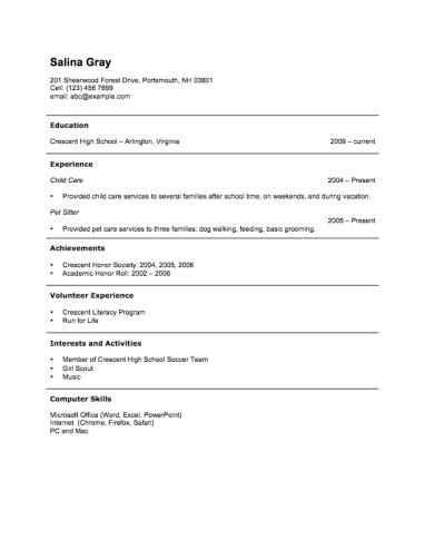 teenage resume template