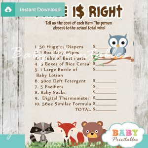 template for raffle tickets woodland animals baby shower games price is right