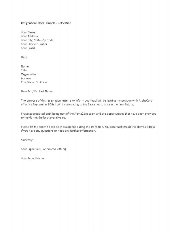 template resignation letter