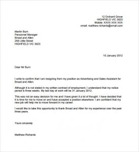 template resignation letter resignation letter no notice in pdf