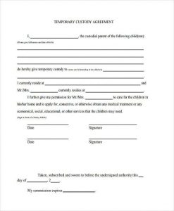 temporary custody agreement temporary custody agreement form