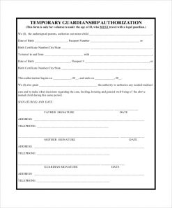 temporary guardianship agreement form temporary authorization guardianship form