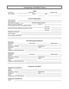 temporary guardianship agreement form temporary guardianship form