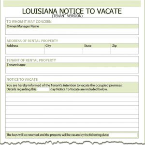 tenant notice to vacate louisiana tenant notice to vacate