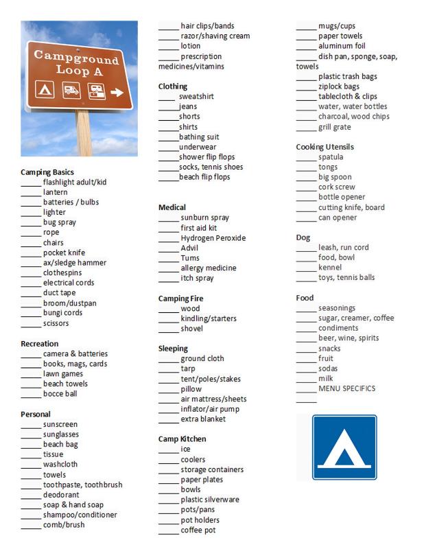 tent camping checklist printable