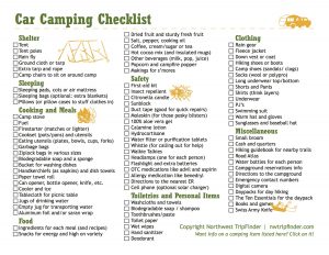 tent camping checklist carcampingchecklist