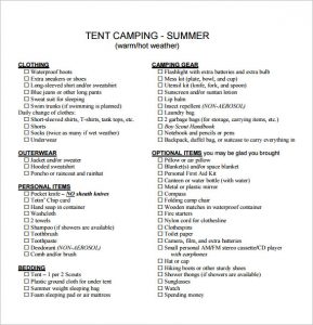 tent camping checklist sample tent camping checklist pdf format download