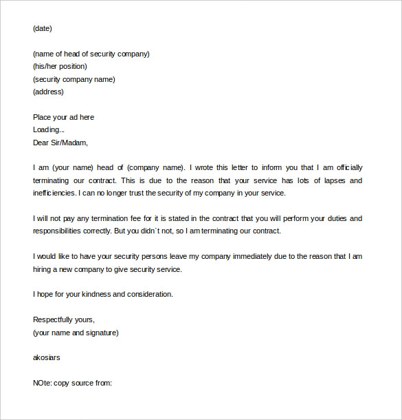 Termination Letter California Template Business